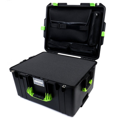 Pelican 1607 Air Case, Black with Lime Green Handles & Latches Pick & Pluck Foam with Computer Pouch ColorCase 016070-0201-110-300