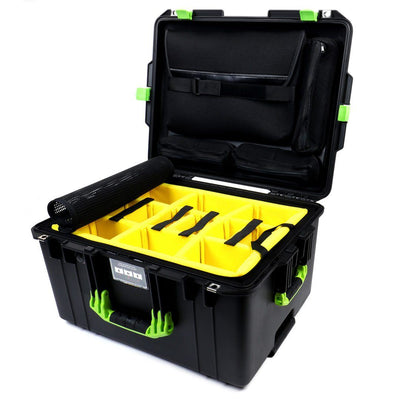 Pelican 1607 Air Case, Black with Lime Green Handles & Latches 2-Layer Yellow Padded Microfiber Dividers with Computer Pouch ColorCase 016070-0210-110-300