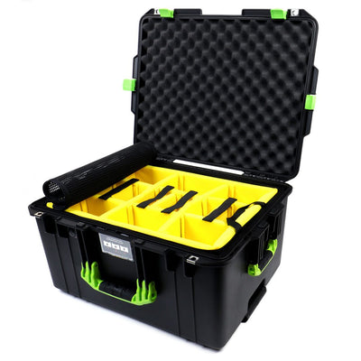 Pelican 1607 Air Case, Black with Lime Green Handles & Latches 2-Layer Yellow Padded Microfiber Dividers with Convolute Lid Foam ColorCase 016070-0010-110-300