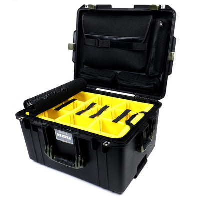 Pelican 1607 Air Case, Black with OD Green Handles & Latches 2-Layer Yellow Padded Microfiber Dividers with Computer Pouch ColorCase 016070-0210-110-130