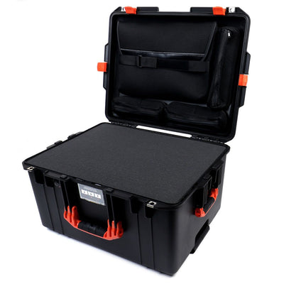 Pelican 1607 Air Case, Black with Orange Handles & Latches Pick & Pluck Foam with Computer Pouch ColorCase 016070-0201-110-150