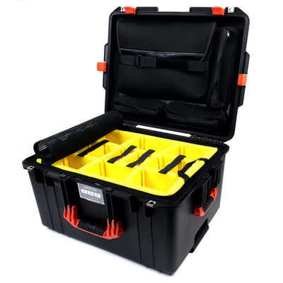 Pelican 1607 Air Case, Black with Orange Handles & Latches 2-Layer Yellow Padded Microfiber Dividers with Computer Pouch ColorCase 016070-0210-110-150