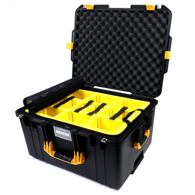 Pelican 1607 Air Case, Black with Yellow Handles & Latches 2-Layer Yellow Padded Microfiber Dividers with Convolute Lid Foam ColorCase 016070-0010-110-240