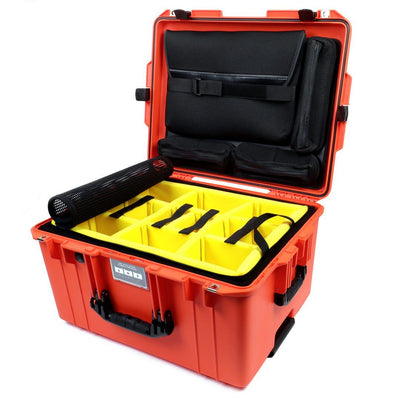 Pelican 1607 Air Case, Orange with Black Handles & Latches 2-Layer Yellow Padded Microfiber Dividers with Computer Pouch ColorCase 016070-0210-150-110