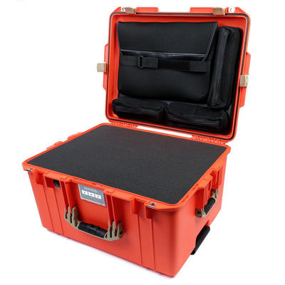 Pelican 1607 Air Case, Orange with Desert Tan Handles & Latches Pick & Pluck Foam with Computer Pouch ColorCase 016070-0201-150-310