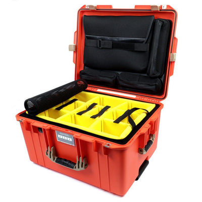 Pelican 1607 Air Case, Orange with Desert Tan Handles & Latches 2-Layer Yellow Padded Microfiber Dividers with Computer Pouch ColorCase 016070-0210-150-310