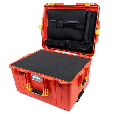 Pelican 1607 Air Case, Orange with Yellow Handles & Latches Pick & Pluck Foam with Computer Pouch ColorCase 016070-0201-150-240