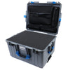 Pelican 1607 Air Case, Silver with Blue Handles & Latches Pick & Pluck Foam with Computer Pouch ColorCase 016070-0201-180-120