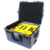 Pelican 1607 Air Case, Silver with Blue Handles & Latches 2-Layer Yellow Padded Microfiber Dividers with Convolute Lid Foam ColorCase 016070-0010-180-120