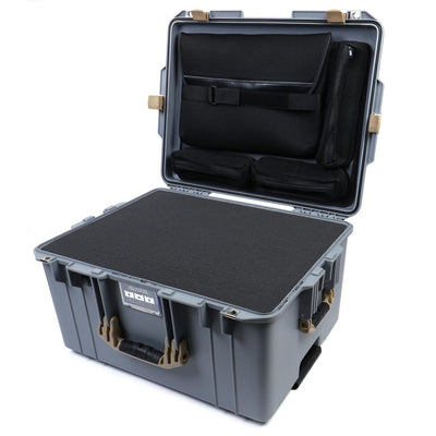 Pelican 1607 Air Case, Silver with Desert Tan Handles & Latches Pick & Pluck Foam with Computer Pouch ColorCase 016070-0201-180-310