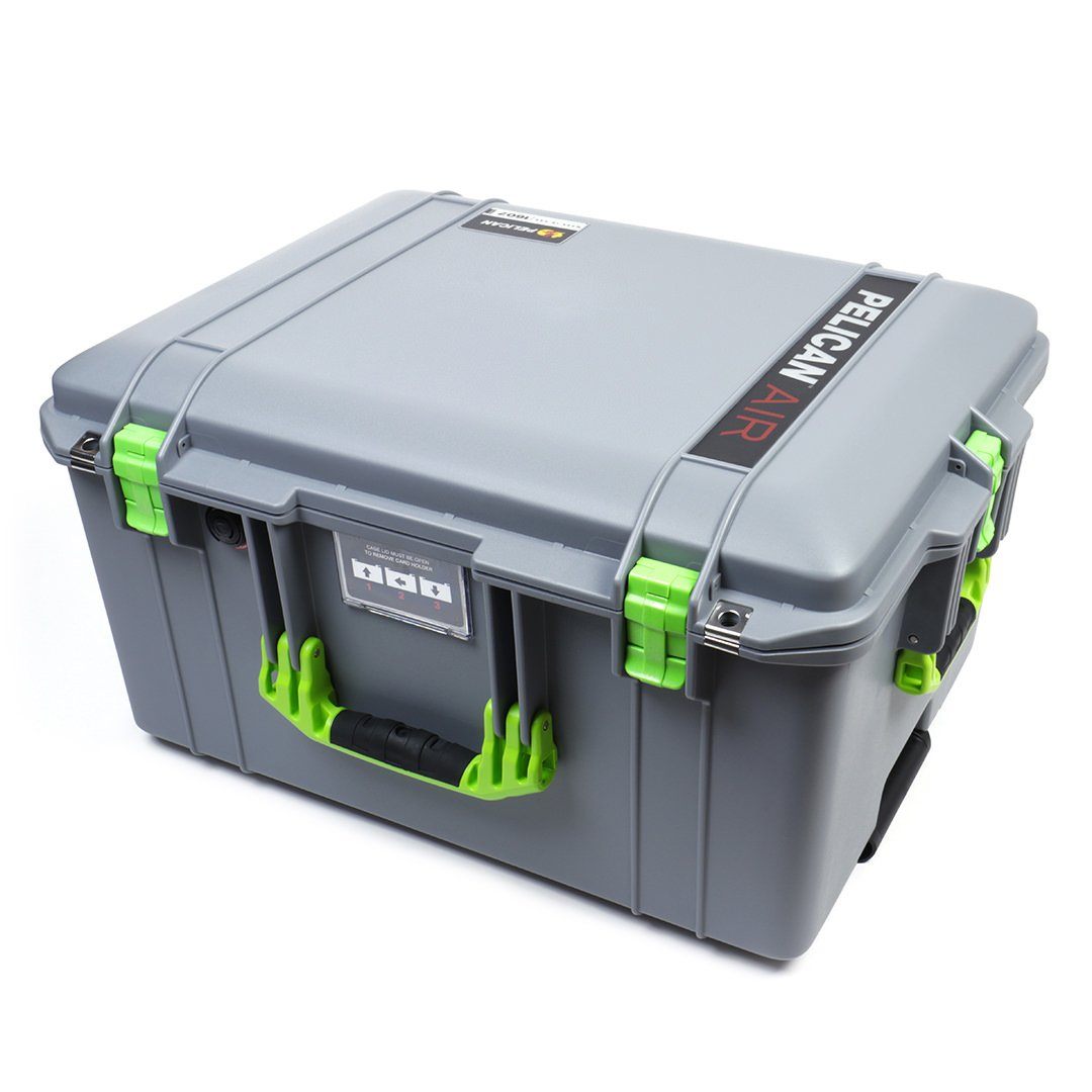 Pelican 1607 Air Case, Silver with Lime Green Handles & Latches ColorCase 