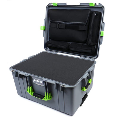 Pelican 1607 Air Case, Silver with Lime Green Handles & Latches Pick & Pluck Foam with Computer Pouch ColorCase 016070-0201-180-300