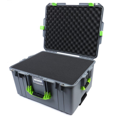 Pelican 1607 Air Case, Silver with Lime Green Handles & Latches Pick & Pluck Foam with Convolute Lid Foam ColorCase 016070-0001-180-300