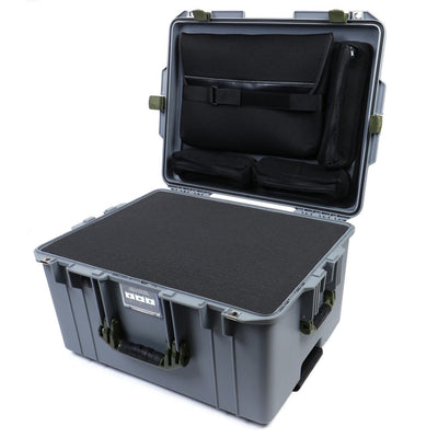 Pelican 1607 Air Case, Silver with OD Green Handles & Latches Pick & Pluck Foam with Computer Pouch ColorCase 016070-0201-180-130