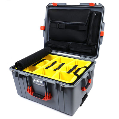 Pelican 1607 Air Case, Silver with Orange Handles & Latches 2-Layer Yellow Padded Microfiber Dividers with Computer Pouch ColorCase 016070-0210-180-150