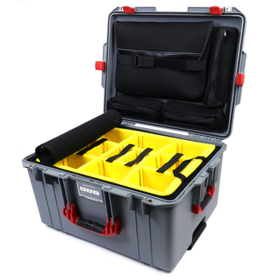Pelican 1607 Air Case, Silver with Red Handles & Latches 2-Layer Yellow Padded Microfiber Dividers with Computer Pouch ColorCase 016070-0210-180-320
