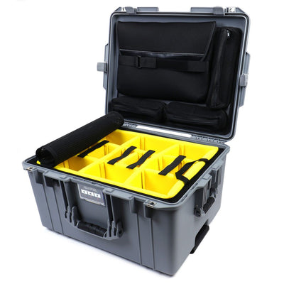 Pelican 1607 Air Case, Silver 2-Layer Yellow Padded Microfiber Dividers with Computer Pouch ColorCase 016070-0210-180-180