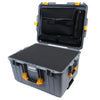 Pelican 1607 Air Case, Silver with Yellow Handles & Latches Pick & Pluck Foam with Computer Pouch ColorCase 016070-0201-180-240