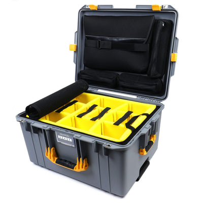 Pelican 1607 Air Case, Silver with Yellow Handles & Latches 2-Layer Yellow Padded Microfiber Dividers with Computer Pouch ColorCase 016070-0210-180-240