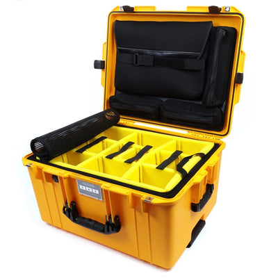Pelican 1607 Air Case, Yellow with Black Handles & Latches 2-Layer Yellow Padded Microfiber Dividers with Computer Pouch ColorCase 016070-0210-240-110