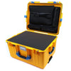 Pelican 1607 Air Case, Yellow with Blue Handles & Latches Pick & Pluck Foam with Computer Pouch ColorCase 016070-0201-240-120