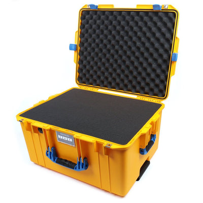 Pelican 1607 Air Case, Yellow with Blue Handles & Latches Pick & Pluck Foam with Convolute Lid Foam ColorCase 016070-0001-240-120
