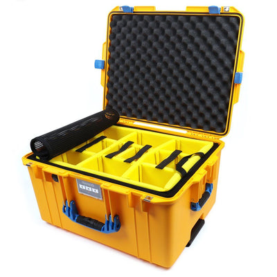 Pelican 1607 Air Case, Yellow with Blue Handles & Latches 2-Layer Yellow Padded Microfiber Dividers with Convolute Lid Foam ColorCase 016070-0010-240-120