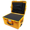 Pelican 1607 Air Case, Yellow with Desert Tan Handles & Latches Pick & Pluck Foam with Computer Pouch ColorCase 016070-0201-240-310