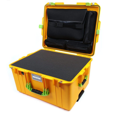 Pelican 1607 Air Case, Yellow with Lime Green Handles & Latches Pick & Pluck Foam with Computer Pouch ColorCase 016070-0201-240-300