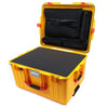 Pelican 1607 Air Case, Yellow with Orange Handles & Latches Pick & Pluck Foam with Computer Pouch ColorCase 016070-0201-240-150