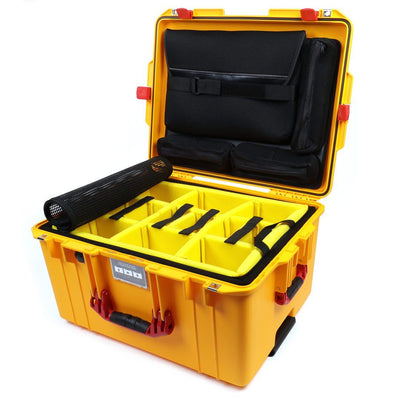 Pelican 1607 Air Case, Yellow with Red Handles & Latches 2-Layer Yellow Padded Microfiber Dividers with Computer Pouch ColorCase 016070-0210-240-320