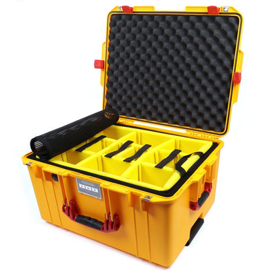 Pelican 1607 Air Case, Yellow with Red Handles & Latches 2-Layer Yellow Padded Microfiber Dividers with Convolute Lid Foam ColorCase 016070-0010-240-320