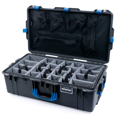 Pelican 1615 Air Case, Charcoal with Blue Handles & Latches Gray Padded Microfiber Dividers with Mesh Lid Organizer ColorCase 016150-0170-520-120