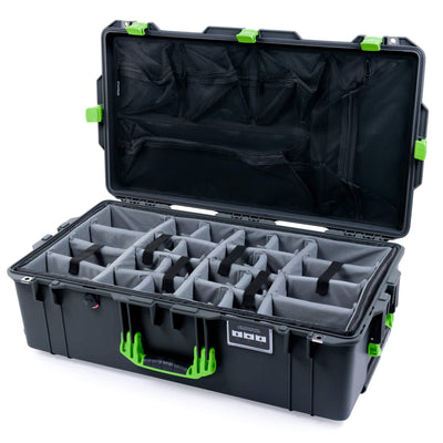 Pelican 1615 Air Case, Charcoal with Lime Green Handles & Latches Gray Padded Microfiber Dividers with Mesh Lid Organizer ColorCase 016150-0170-520-300