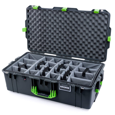 Pelican 1615 Air Case, Charcoal with Lime Green Handles & Latches Gray Padded Microfiber Dividers with Convoluted Lid Foam ColorCase 016150-0070-520-300