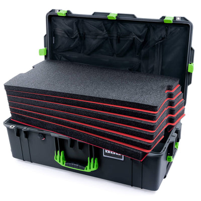 Pelican 1615 Air Case, Charcoal with Lime Green Handles & Latches Custom Tool Kit (6 Foam Inserts with Mesh Lid Organizer) ColorCase 016150-0160-520-300