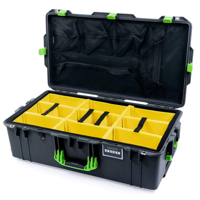 Pelican 1615 Air Case, Charcoal with Lime Green Handles & Latches Yellow Padded Microfiber Dividers with Mesh Lid Organizer ColorCase 016150-0110-520-300