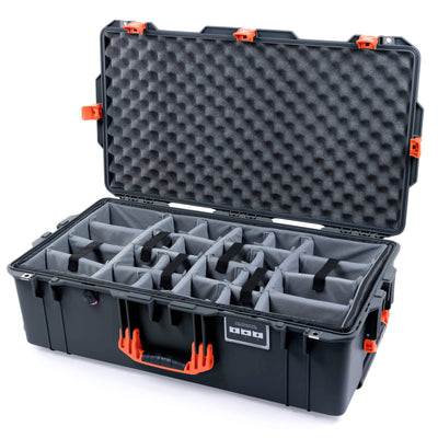 Pelican 1615 Air Case, Charcoal with Orange Handles & Push-Button Latches Gray Padded Microfiber Dividers with Convoluted Lid Foam ColorCase 016150-0070-520-150