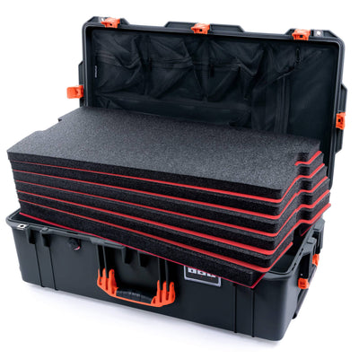 Pelican 1615 Air Case, Charcoal with Orange Handles & Push-Button Latches Custom Tool Kit (6 Foam Inserts with Mesh Lid Organizer) ColorCase 016150-0160-520-150