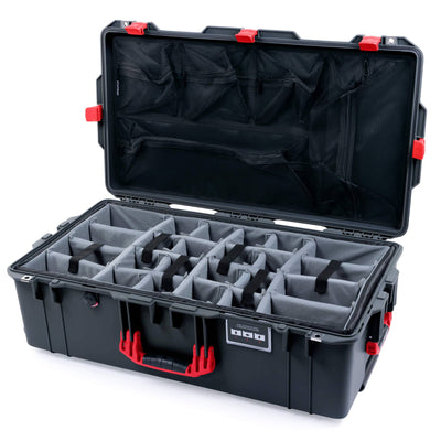 Pelican 1615 Air Case, Charcoal with Red Handles & Latches Gray Padded Microfiber Dividers with Mesh Lid Organizer ColorCase 016150-0170-520-320