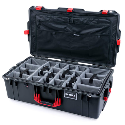 Pelican 1615 Air Case, Charcoal with Red Handles & Latches Gray Padded Microfiber Dividers with Combo-Pouch Lid Organizer ColorCase 016150-0370-520-320