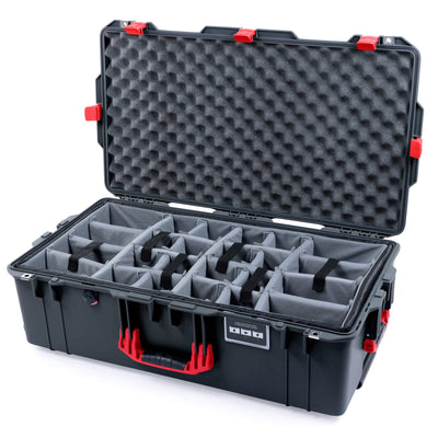Pelican 1615 Air Case, Charcoal with Red Handles & Latches Gray Padded Microfiber Dividers with Convoluted Lid Foam ColorCase 016150-0070-520-320