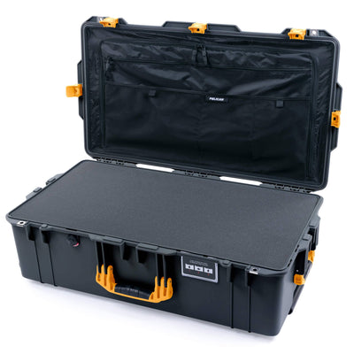Pelican 1615 Air Case, Charcoal with Yellow Handles & Push-Button Latches Pick & Pluck Foam with Combo-Pouch Lid Organizer ColorCase 016150-0301-520-240