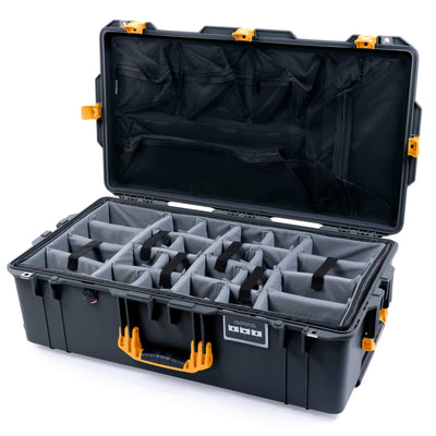 Pelican 1615 Air Case, Charcoal with Yellow Handles & Push-Button Latches Gray Padded Microfiber Dividers with Mesh Lid Organizer ColorCase 016150-0170-520-240