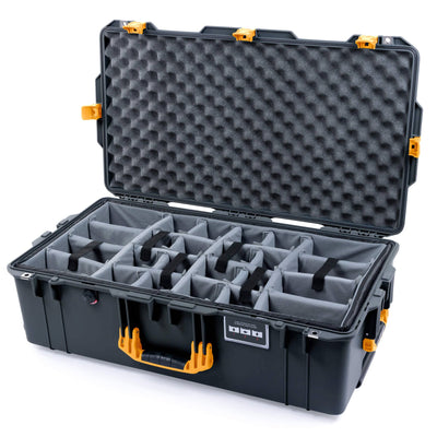 Pelican 1615 Air Case, Charcoal with Yellow Handles & Push-Button Latches Gray Padded Microfiber Dividers with Convoluted Lid Foam ColorCase 016150-0070-520-240