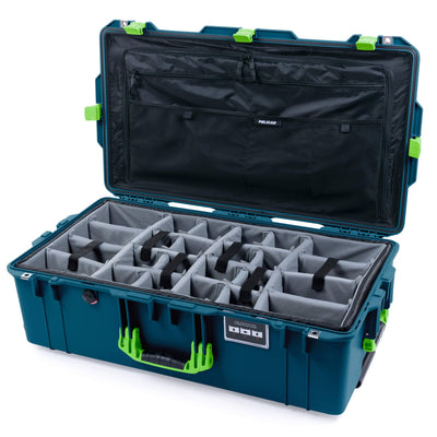 Pelican 1615 Air Case, Indigo with Lime Green Handles & Latches Gray Padded Microfiber Dividers with Combo-Pouch Lid Organizer ColorCase 016150-0370-500-300