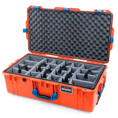 Pelican 1615 Air Case, Orange with Blue Handles & Latches Gray Padded Microfiber Dividers with Convoluted Lid Foam ColorCase 016150-0070-150-120