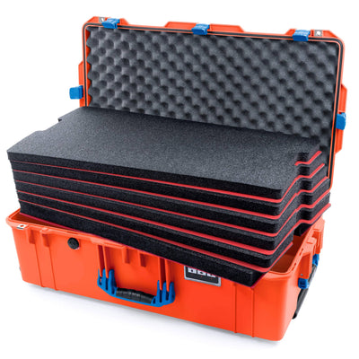 Pelican 1615 Air Case, Orange with Blue Handles & Latches Custom Tool Kit (6 Foam Inserts with Convoluted Lid Foam) ColorCase 016150-0060-150-120