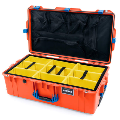 Pelican 1615 Air Case, Orange with Blue Handles & Latches Yellow Padded Microfiber Dividers with Mesh Lid Organizer ColorCase 016150-0110-150-120