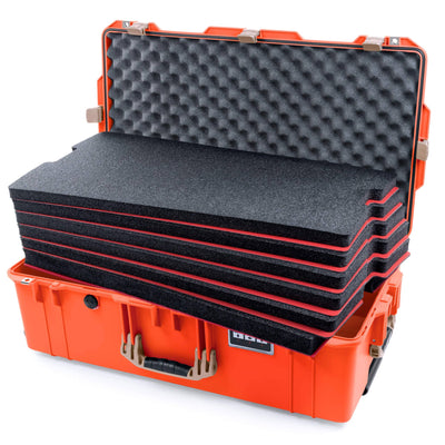 Pelican 1615 Air Case, Orange with Desert Tan Handles & Latches Custom Tool Kit (6 Foam Inserts with Convoluted Lid Foam) ColorCase 016150-0060-150-310